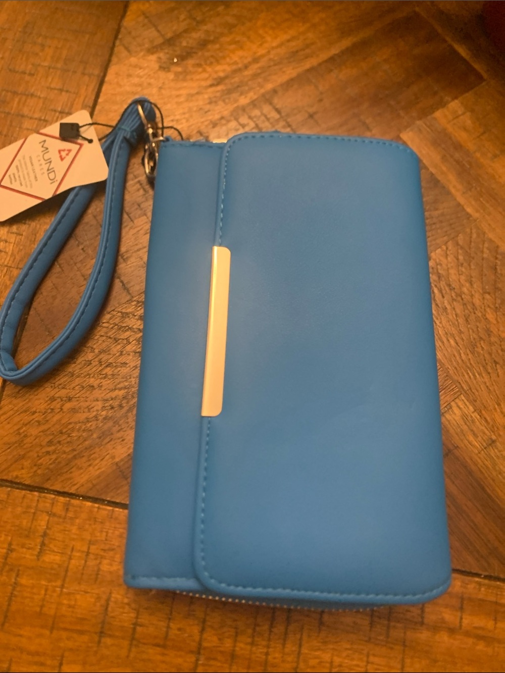 mundi Bright Blue Wristlet Wallet with Gold Trim